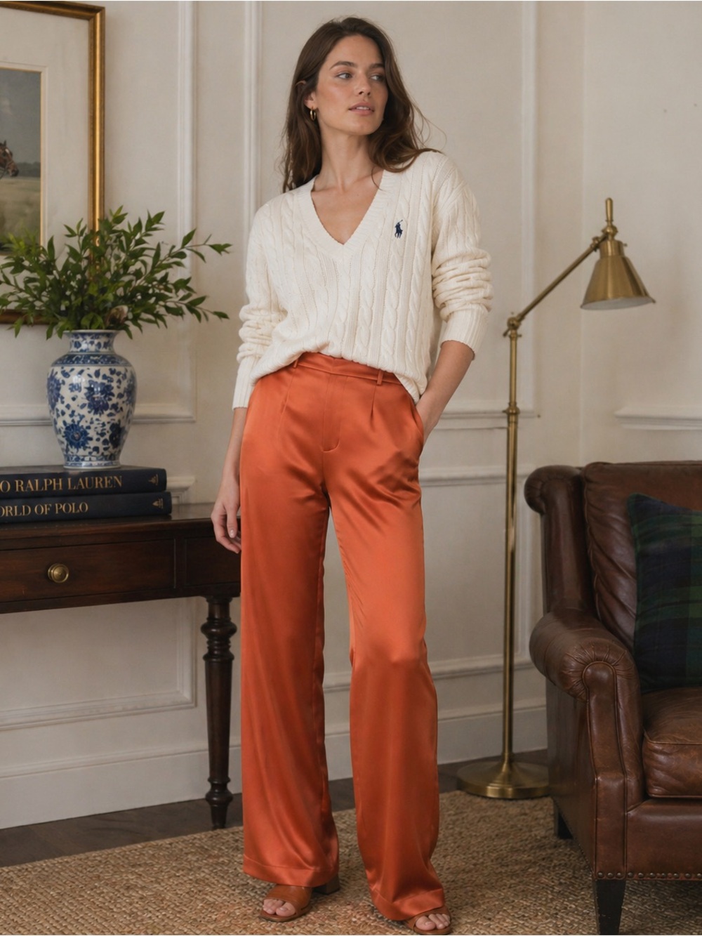 NWT POLO RALPH LAUREN 100% Silk Charmeuse Straight Dress Pants Satin Size 00